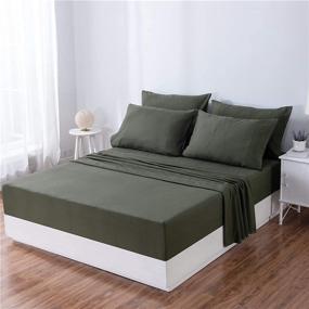 img 3 attached to 🛏️ 6 Piece Queen Bed Sheet Set 16" Deep Pocket - Army Green Ultra Soft Brushed Microfiber Sheet Sets for Queen Bed - Luxury Solid Color Bedding Sheet Set - Easy Fit, Wrinkle Free - PinkMemory