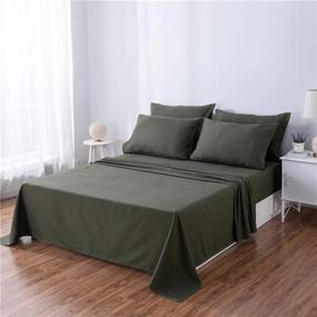 img 2 attached to 🛏️ 6 Piece Queen Bed Sheet Set 16" Deep Pocket - Army Green Ultra Soft Brushed Microfiber Sheet Sets for Queen Bed - Luxury Solid Color Bedding Sheet Set - Easy Fit, Wrinkle Free - PinkMemory