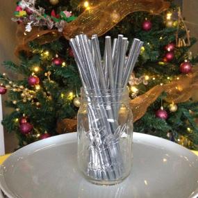 img 2 attached to 🥤 ALINK Biodegradable Silver Paper Straws Bulk - Pack of 100: Metallic Foil Striped/Wave/Dots Straws for Various Events & Party Decorations