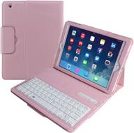 🎀 premium pink eoso keyboard case for apple ipad 2/3/4: folding leather folio cover + removable bluetooth keyboard – buy now! логотип