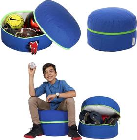 img 2 attached to Mimish Patented Exposed 2 Outer Pockets Storage Pouf: Surfer Blue with Neon Green Zipper, Organize in Style!