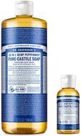 🌿 dr. bronner’s peppermint pure-castile liquid soap bundle (32oz & 2oz) - organic, 18-in-1 uses: face, body, hair, laundry, pets, dishes, concentrated - vegan, non-gmo logo