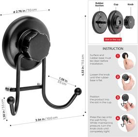 img 3 attached to Аксессуары HASKO - Крючки с вакуумным креплением для душа - Ванная комната с полкой для полотенец🛁 - Надежные вешалки - Держатели для полотенец из нержавеющей стали SS304, черные (2 штуки)
