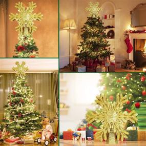 img 2 attached to 🎄 Shining Christmas Tree Topper with LED Snowflake Projector Lights - 3D Golden Ornaments and Festive Decorations