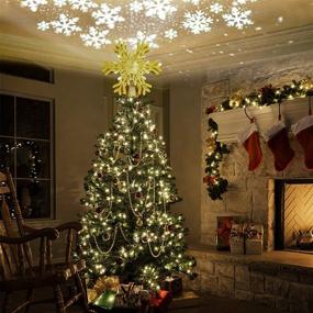 img 3 attached to 🎄 Shining Christmas Tree Topper with LED Snowflake Projector Lights - 3D Golden Ornaments and Festive Decorations