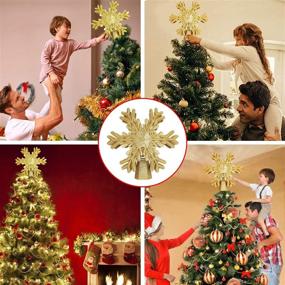 img 1 attached to 🎄 Shining Christmas Tree Topper with LED Snowflake Projector Lights - 3D Golden Ornaments and Festive Decorations