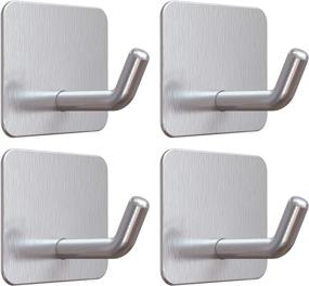 img 4 attached to 🧲 VIS'V Silver Stainless Steel Self Adhesive Hooks - Heavy Duty Waterproof Wall Hangers without Nails for Kitchen Bathroom Shower - Towel Loofah Hat Key Utensils - 4 Pack