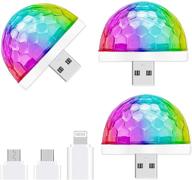 🎉 usb mini disco light 3-pack: sound activated party lights ball for halloween dj disco ball stage - multi colors led car atmosphere light - magic strobe light for xmas parties, pool, club, church, karaoke логотип