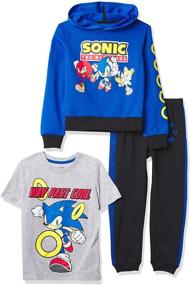img 4 attached to 🦔 SEGA Sonic the Hedgehog Graphic Hoodie, T-shirt, and Jogger Sweatpant 3-Piece Athleisure Outfit Bundle Set - Boys 4-20