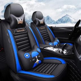 img 4 attached to 🚗 Enhance Your Ride with Car Life 360 Degrees Seamless All-Inclusive Luxury Leather Four Season Seat Covers - Universal Fit (Luxurious Black-Blue)