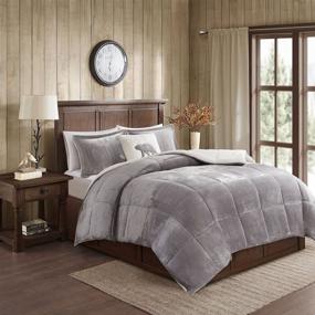 img 3 attached to 🛌 Woolrich Alton Ultra Soft Plush Sherpa Berber Down Alternative Cold Weather Winter Warm Comforter Set Bedding - King Size, Grey/Ivory