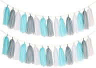 topfun 35 pcs baby shower decorations: baby blue gray & white paper pom poms flowers - tissue tassel polka dot paper garland kit with 12" balloons | 1st birthday, baby shower, party, wedding favors логотип