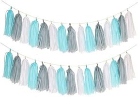 img 2 attached to Topfun 35 pcs Baby Shower Decorations: Baby Blue Gray & White Paper Pom Poms Flowers - Tissue Tassel Polka Dot Paper Garland Kit with 12" Balloons | 1st Birthday, Baby Shower, Party, Wedding Favors