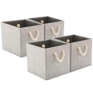 📦 ezoware [4-set] collapsible fabric storage cube bins with cotton rope handle - gray, 12x12x12 inch - ideal for organizing shelves, closets, toys, and more logo
