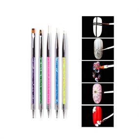 img 1 attached to 💅 Geaekusa Nail Art Point Drill Drawing Brush Set, 5 PCS Double Ended Brushes for Nail Art, Liner Brushes and Dotting Pen Tools Set