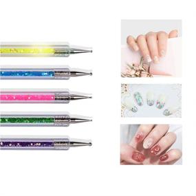 img 2 attached to 💅 Geaekusa Nail Art Point Drill Drawing Brush Set, 5 PCS Double Ended Brushes for Nail Art, Liner Brushes and Dotting Pen Tools Set