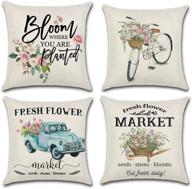 🌼 refresh your home décor with liyachao spring decor pillow covers - set of 4 farmhouse throw pillow covers in 18x18 size featuring fresh flower market bicycle car designs for sofa bed логотип