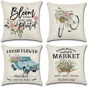 img 4 attached to 🌼 Refresh Your Home Décor with LIYACHAO Spring Decor Pillow Covers - Set of 4 Farmhouse Throw Pillow Covers in 18x18 Size Featuring Fresh Flower Market Bicycle Car Designs for Sofa Bed