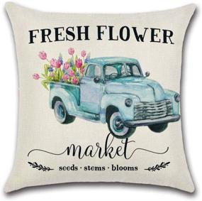 img 1 attached to 🌼 Refresh Your Home Décor with LIYACHAO Spring Decor Pillow Covers - Set of 4 Farmhouse Throw Pillow Covers in 18x18 Size Featuring Fresh Flower Market Bicycle Car Designs for Sofa Bed