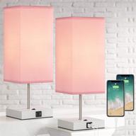 💡 enhance your space with dual usb table lamp set of 2 - modern pink nightstand light with efficient charging ports for bedroom, living room, study room логотип