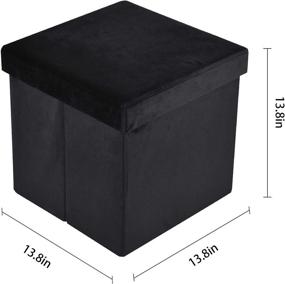 img 1 attached to 🪑 Slashome 13.8-Inch Foldable Velvet Storage Ottoman Cube, Black - Padded Footrest Stool with Max Load of 352lbs