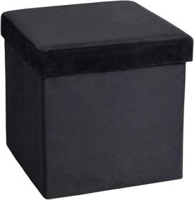 img 4 attached to 🪑 Slashome 13.8-Inch Foldable Velvet Storage Ottoman Cube, Black - Padded Footrest Stool with Max Load of 352lbs