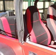 🔴 custom fit red/black neoprene seat cover set for jeep wrangler yj 1987-1996 (front and rear seats) by gearflag logo