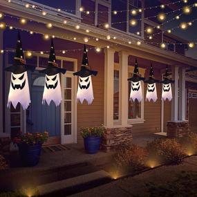 img 1 attached to 👻 UOUDIO Halloween Decorations Outdoor Hanging Lighted Glowing Ghost Witch Hat | Indoor Outside Ornaments Clearance Halloween Party Lights String for Yard Tree Garden (3Pcs)