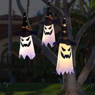👻 uoudio halloween decorations outdoor hanging lighted glowing ghost witch hat | indoor outside ornaments clearance halloween party lights string for yard tree garden (3pcs) logo