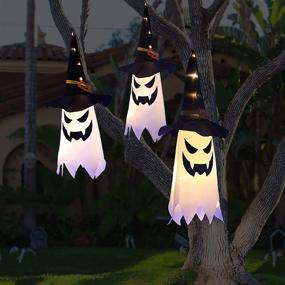 img 4 attached to 👻 UOUDIO Halloween Decorations Outdoor Hanging Lighted Glowing Ghost Witch Hat | Indoor Outside Ornaments Clearance Halloween Party Lights String for Yard Tree Garden (3Pcs)