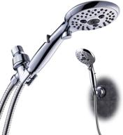 6 settings high pressure handheld showerhead with hose & shut off - easy one click switch spray, flow control on off - extra suction holder chrome logo