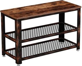 img 4 attached to 👟 Rustic 3-Tier Shoe Bench with Wood Seat and Mesh Shelves – Rolanstar Shoe Rack for Hallway, Entryway, or Mudroom