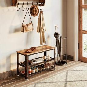 img 3 attached to 👟 Rustic 3-Tier Shoe Bench with Wood Seat and Mesh Shelves – Rolanstar Shoe Rack for Hallway, Entryway, or Mudroom