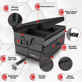 img 3 attached to Органайзер для багажника автомобиля FORTEM: складная многораздельная система хранения с негорящим дном и регулируемыми ремнями - серый