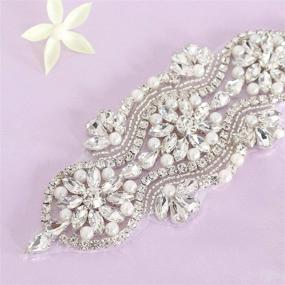 img 4 attached to Rhinestone Crystal Wedding Sash Applique with Pearl Trim for Bridal Gowns Belt