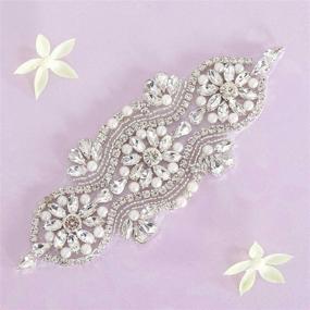 img 3 attached to Rhinestone Crystal Wedding Sash Applique with Pearl Trim for Bridal Gowns Belt