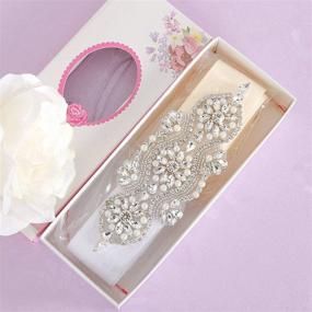 img 2 attached to Rhinestone Crystal Wedding Sash Applique with Pearl Trim for Bridal Gowns Belt