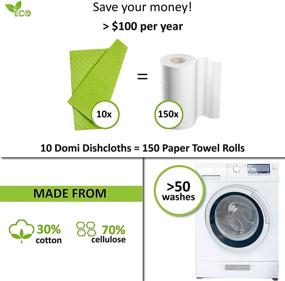 img 2 attached to Domi Eco-Friendly Dishcloth for Kitchen - Super Absorbent Sponge Cloth with 20x 🍃 More Absorption - Pack of 10 Household Cleaning Cloths - Reusable Cellulose Sponge Rags (Green)