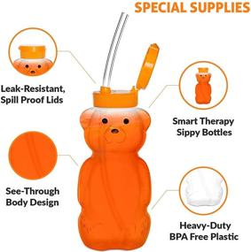 img 2 attached to Special Supplies Juice Bear Bottle Drinking Cup Long Straws, 3 Pack, Squeezable Therapy and Special Needs Assistive Drink Containers, Spill-Proof and Leak-Resistant Lids