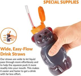 img 3 attached to Special Supplies Juice Bear Bottle Drinking Cup Long Straws, 3 Pack, Squeezable Therapy and Special Needs Assistive Drink Containers, Spill-Proof and Leak-Resistant Lids