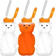 special supplies juice bear bottle drinking cup long straws, 3 pack, squeezable therapy and special needs assistive drink containers, spill-proof and leak-resistant lids logo