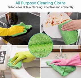 img 3 attached to 🧼 MEXERRIS 10 Pack Microfiber Cleaning Cloth Rags for Glass Floor Polish Dust: All-Purpose Labeled, Reusable Dish Rags for House, Kitchen, Windows - Lint-Free Streak-Free Wipes!