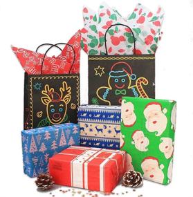 img 2 attached to 🎁 202-Piece Holiday Tissue Paper Assortment Set for Wrapping and Decorations - Ten Colors, Christmas Prints, and Christmas Name Stickers Included (20" x 20" inches)