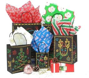 img 3 attached to 🎁 202-Piece Holiday Tissue Paper Assortment Set for Wrapping and Decorations - Ten Colors, Christmas Prints, and Christmas Name Stickers Included (20" x 20" inches)