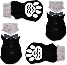 img 4 attached to 🐾 Indoor Paw Protectors - Posch Anti-Slip Knit Socks for Pets with Traction Soles, Slip-On Slipper Socks