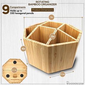 img 1 attached to Bamboo Rotating Desk Pen Holder: 325+ Pencil Organizer with 9 Compartments - Swivel Desk Stationery Caddy for Office, Art Supplies, and Markers