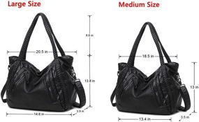 img 2 attached to 👜 Женская большая черная сумка со складками на плече, плетеная хобо-сумка через плечо