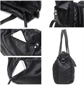 img 1 attached to 👜 Женская большая черная сумка со складками на плече, плетеная хобо-сумка через плечо