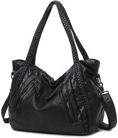img 4 attached to 👜 Женская большая черная сумка со складками на плече, плетеная хобо-сумка через плечо