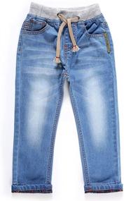 img 4 attached to Comfortable & Stylish LITTLE-GUEST Baby Boys Drawstring Waistband Jeans - Toddler Pull on Denim Pants B103